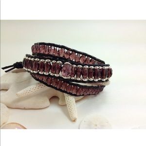 Amethyst & sterling silver beaded wrap bracelet